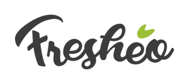Logo stylisé de "Fresheo" avec une feuille verte.