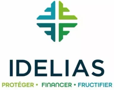 Logo d'IDELIAS avec le slogan "PROTÉGER • FINANCER • FRUCTIFIER" sous l'emblème en forme de croix stylisée.
